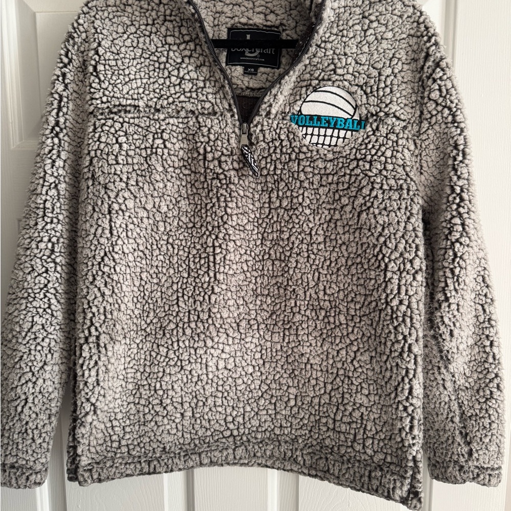 boxercraft Gray Sherpa Quarter-Zip Sweater with Volleyball Embroidery